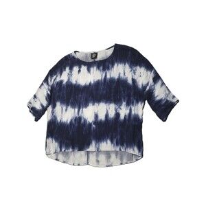 Bobeau Tie-Dye Blouse Size L Stretch Blue White 3/4-Sleeve Boat Neck USA Top